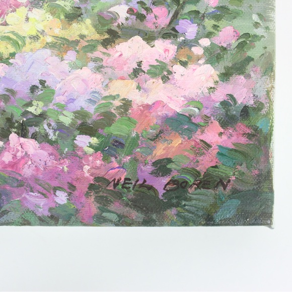 Vintage Oil Painting, Signed, Floral Field Trees Impressionist Small Original - Picture 3 of 8